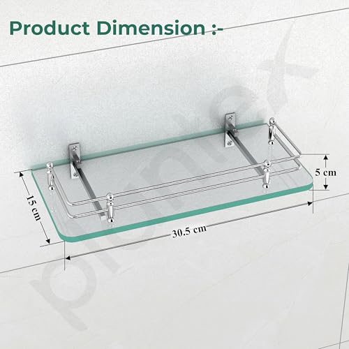 Plantex Premium Transparent Glass Shelf for Bathroom Wall/Bathroom Organizer/Storage Rack for Kitchen/Living Room (Polished, 12x6 - Pack of 1) - Image 4