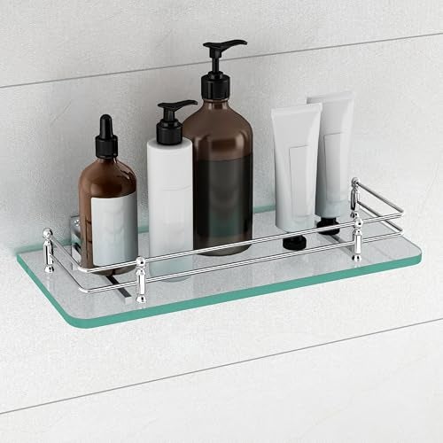 Plantex Premium Transparent Glass Shelf for Bathroom Wall/Bathroom Organizer/Storage Rack for Kitchen/Living Room (Polished, 12x6 - Pack of 1) - Image 1