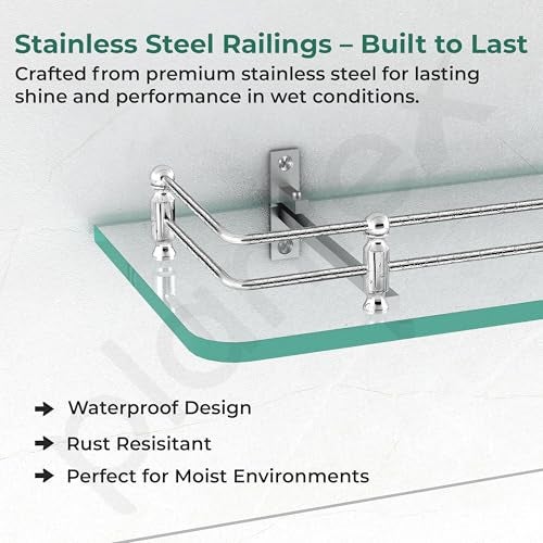 Plantex Premium Transparent Glass Shelf for Bathroom Wall/Bathroom Organizer/Storage Rack for Kitchen/Living Room (Polished, 12x6 - Pack of 1) - Image 2
