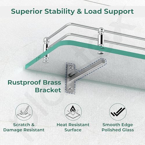 Plantex Premium Transparent Glass Shelf for Bathroom Wall/Bathroom Organizer/Storage Rack for Kitchen/Living Room (Polished, 12x6 - Pack of 1) - Image 3