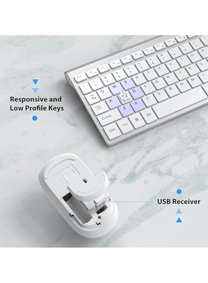 erorex Wireless Keyboard and Mouse Combo,2.4G Slim Wireless Keyboard Mouse-Portable, Full Size, Ergonomic, 2400 DPI,Extreme Power Saving,Sleek Design-White+Silver (White) - Image 3