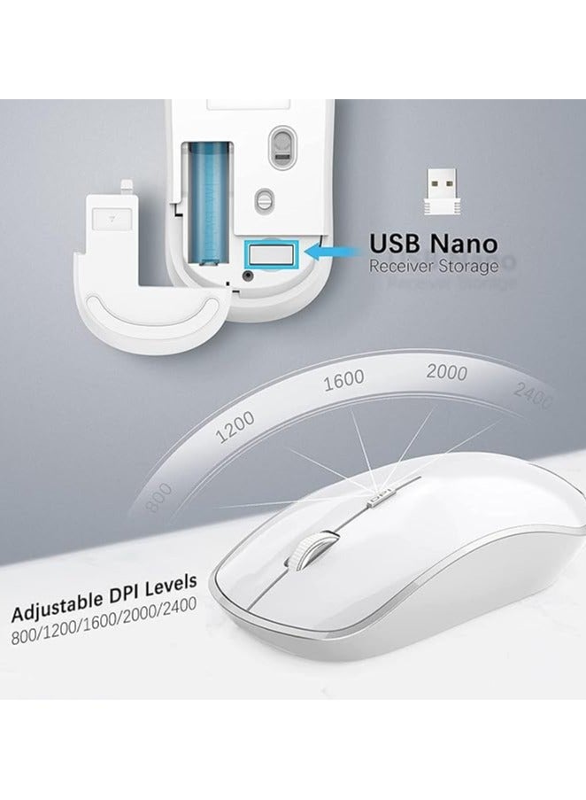 erorex Wireless Keyboard and Mouse Combo,2.4G Slim Wireless Keyboard Mouse-Portable, Full Size, Ergonomic, 2400 DPI,Extreme Power Saving,Sleek Design-White+Silver (White) - Image 2