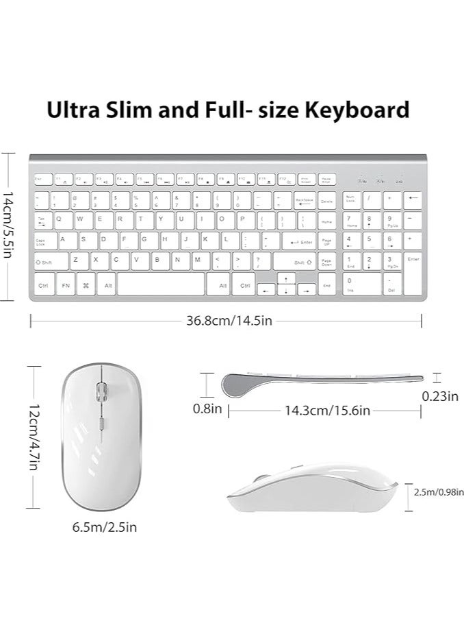 erorex Wireless Keyboard and Mouse Combo,2.4G Slim Wireless Keyboard Mouse-Portable, Full Size, Ergonomic, 2400 DPI,Extreme Power Saving,Sleek Design-White+Silver (White) - Image 4