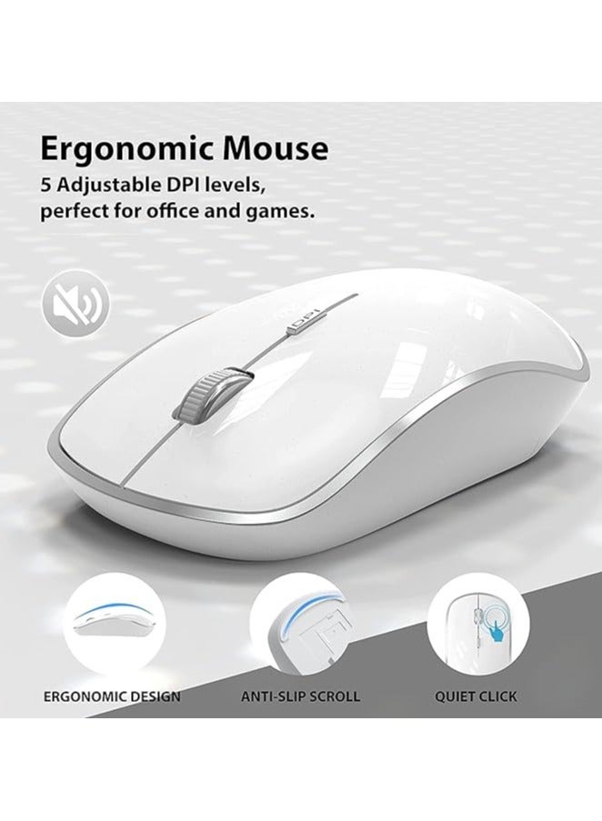 erorex Wireless Keyboard and Mouse Combo,2.4G Slim Wireless Keyboard Mouse-Portable, Full Size, Ergonomic, 2400 DPI,Extreme Power Saving,Sleek Design-White+Silver (White) - Image 5