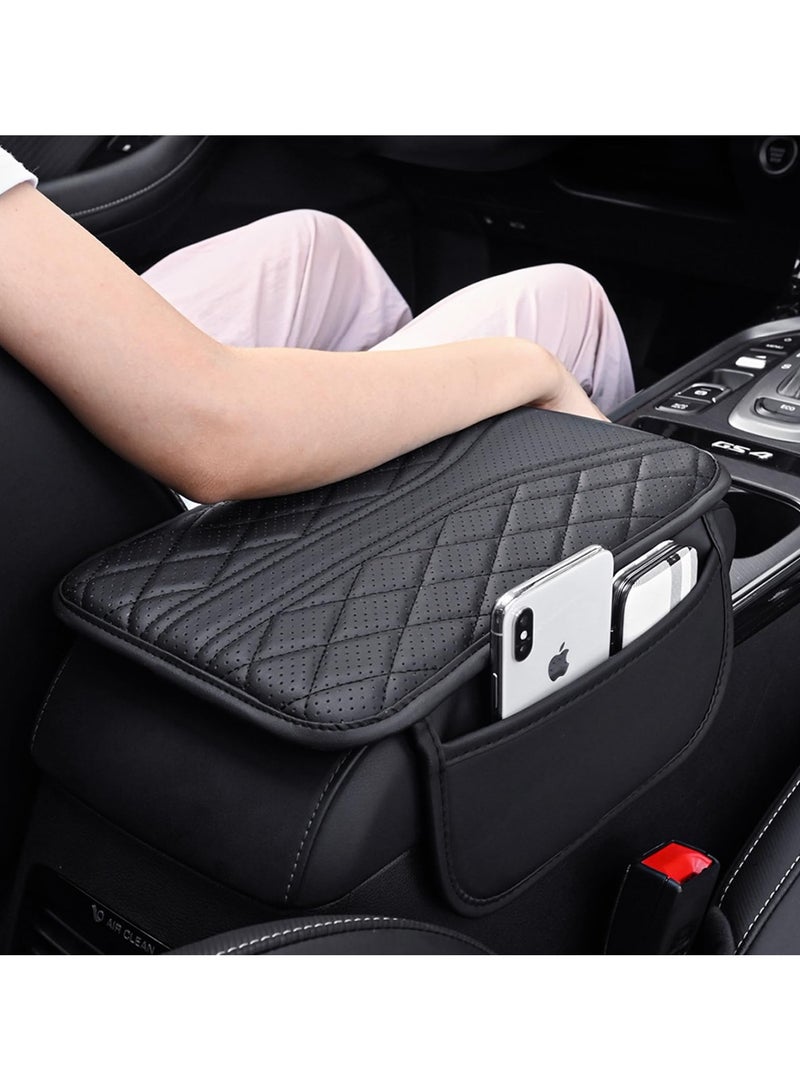 Car Center Console Cover with 2 Storage Bags - Premium Nappa Leather Armrest Cover, Scratch & Wear Resistant, Waterproof Car Interior Accessories (Upgrade - Black) - Image 5