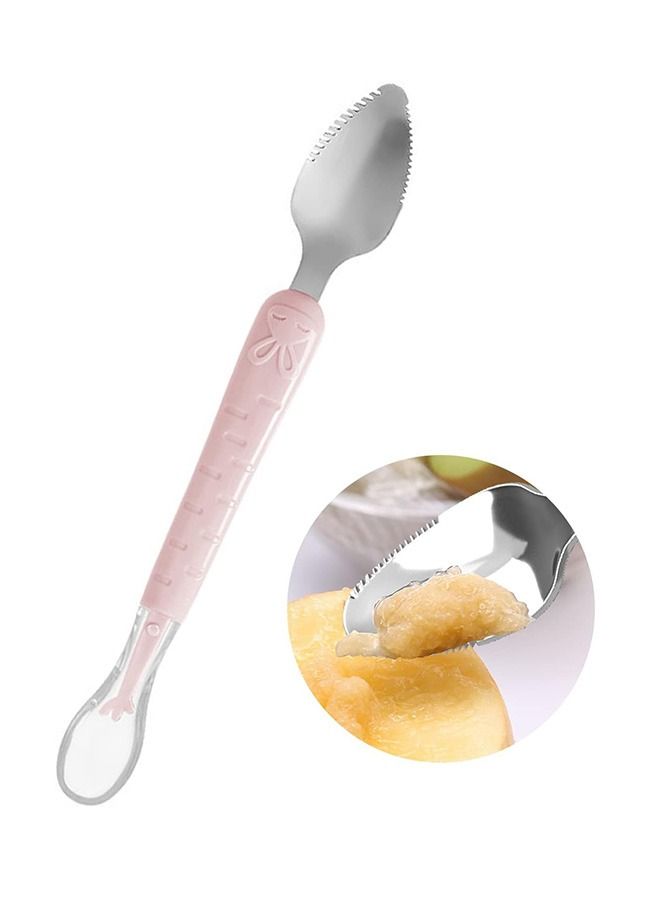 Double Head Baby Silicone Food Spoon, Portable Stainless Steel BPA Free Scraping Mud Spoon, Practical Weaning Supplies (Pink) - Image 1