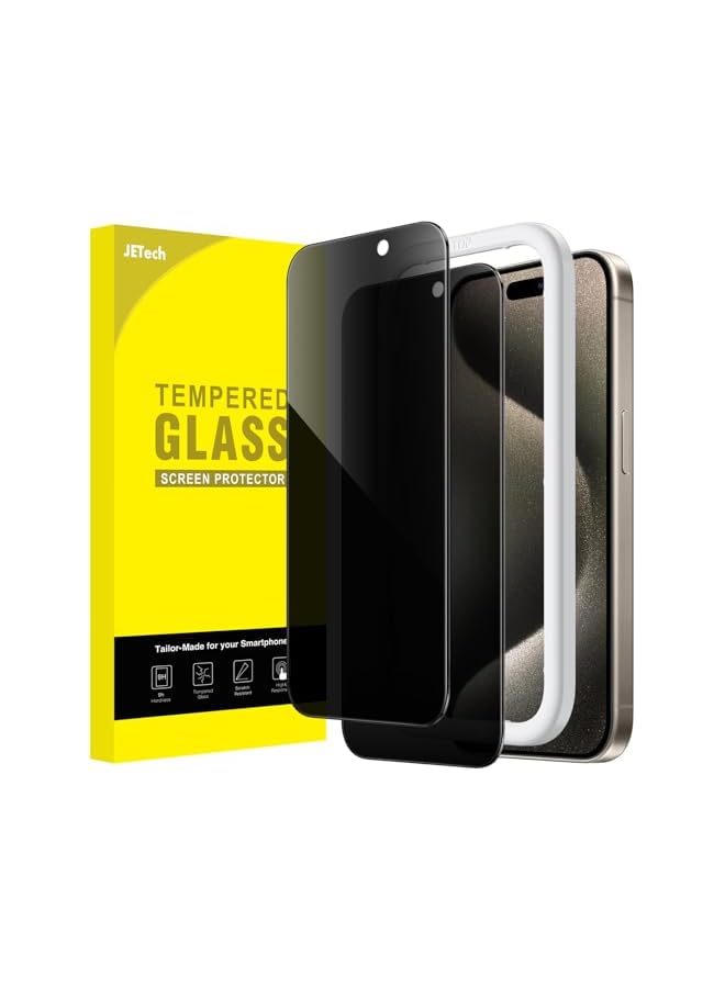 جي تيك واقي شاشة للخصوصية من JETech لهاتف iPhone 15 Pro Max مقاس 6.7 بوصة، طبقة من الزجاج المقوى مضاد للتجسس مع أداة تثبيت سهلة، عبوتان - Image 1