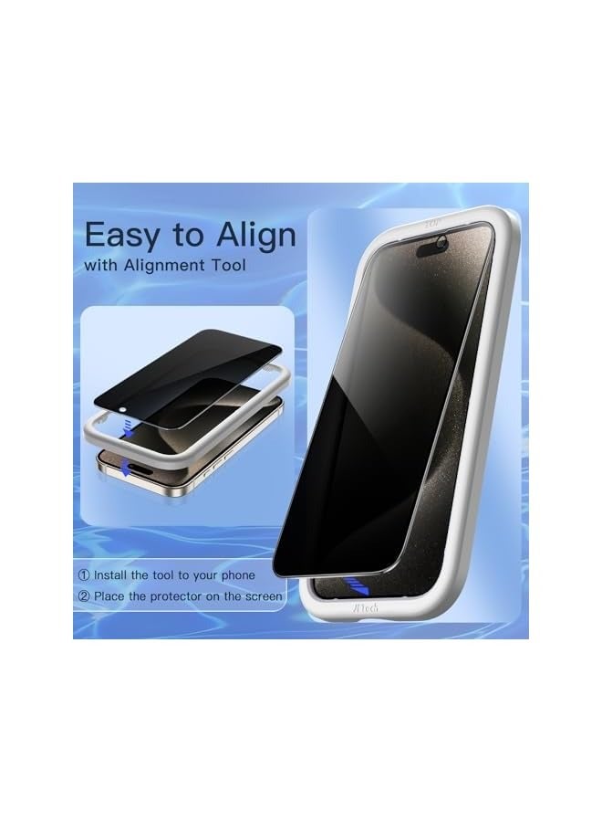 جي تيك واقي شاشة للخصوصية من JETech لهاتف iPhone 15 Pro Max مقاس 6.7 بوصة، طبقة من الزجاج المقوى مضاد للتجسس مع أداة تثبيت سهلة، عبوتان - Image 5