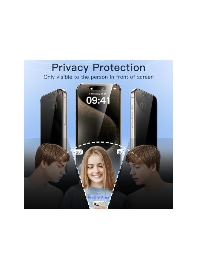 جي تيك واقي شاشة للخصوصية من JETech لهاتف iPhone 15 Pro Max مقاس 6.7 بوصة، طبقة من الزجاج المقوى مضاد للتجسس مع أداة تثبيت سهلة، عبوتان - Image 4