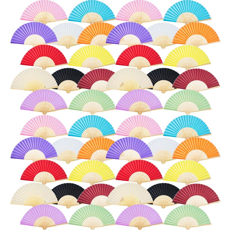 Bememo Bememo Hand Held Fans Silk Bamboo Folding Fans Handheld Folded Fan for Church Wedding Gift Party Favors DIY Decoration Multicolor 48 Pack