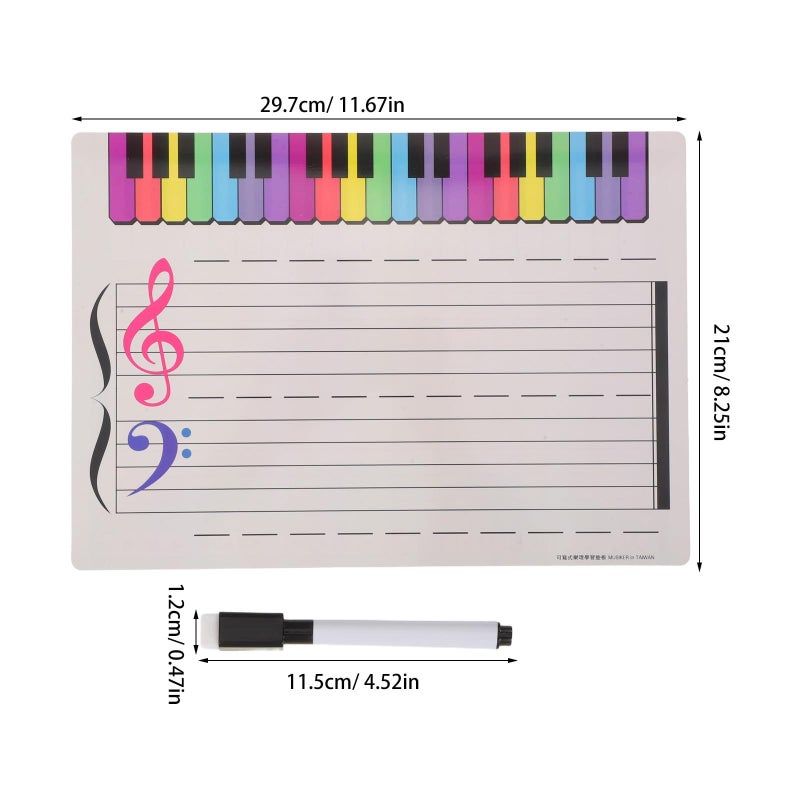 Dry Erase Music Staff White Board 11.67x8.25 Inch with Marker for Note Practice Classroom Home - Image 3