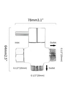 Peachjoy G1/2" Shower Head Diverter Valve, Solid Brass Shower Arm Diverter Valve for Hand Held Showerhead and Fixed Spray Head, 20mm Diameter 3-Way Universal Shower System Replacement Part (Chrome Finish)  - Image 3