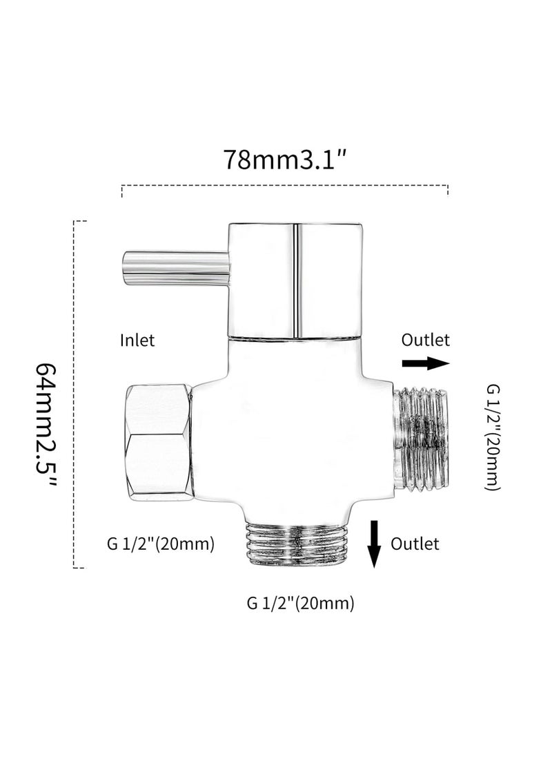 Peachjoy - G1/2" Shower Head Diverter Valve, Solid Brass Shower Arm Diverter Valve for Hand Held Showerhead and Fixed Spray Head, 20mm Diameter 3-Way Universal Shower System Replacement Part (Chrome Finish) - Image 1