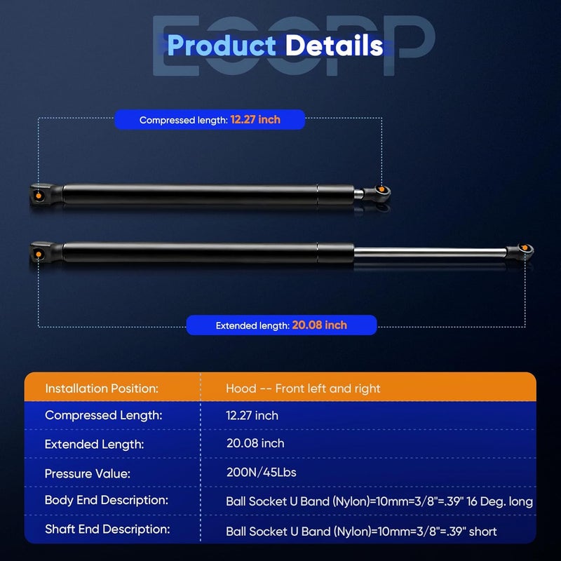 ECCPP Lift Support Front Hood Struts Gas Springs for Lexus RX350 2010-2015,for Lexus RX450h 2010-2015 Compatible with 6755 PM3269 SG229046 Strut Set of 2 User tested optimized build - Image 3
