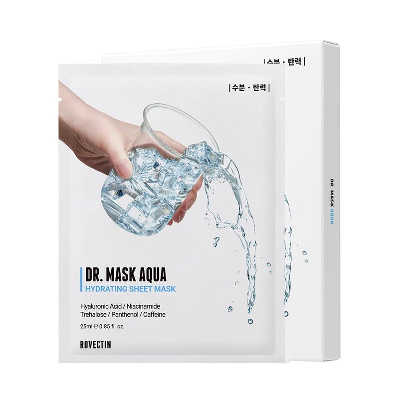 rovectin قناع رويكتيان دكتور AQUA 7 طبقات من حمض الهيالورونيك مع النياسيناميد فيتامين B3 والبنتينول فيتامين B5 (0.85 أونصة سائلة، 25 مل لكل منها) 5 عبوات - Image 1