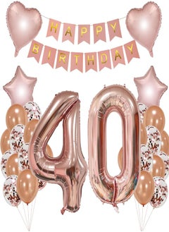 ADLKGG Rose Gold 40th Birthday Decorations for Women, Happy Birthday Banner, Large Number 40 Foil Balloons, Confetti Latex Balloons for Birthday Backdrop Anniversary Decor Bachelorette Party