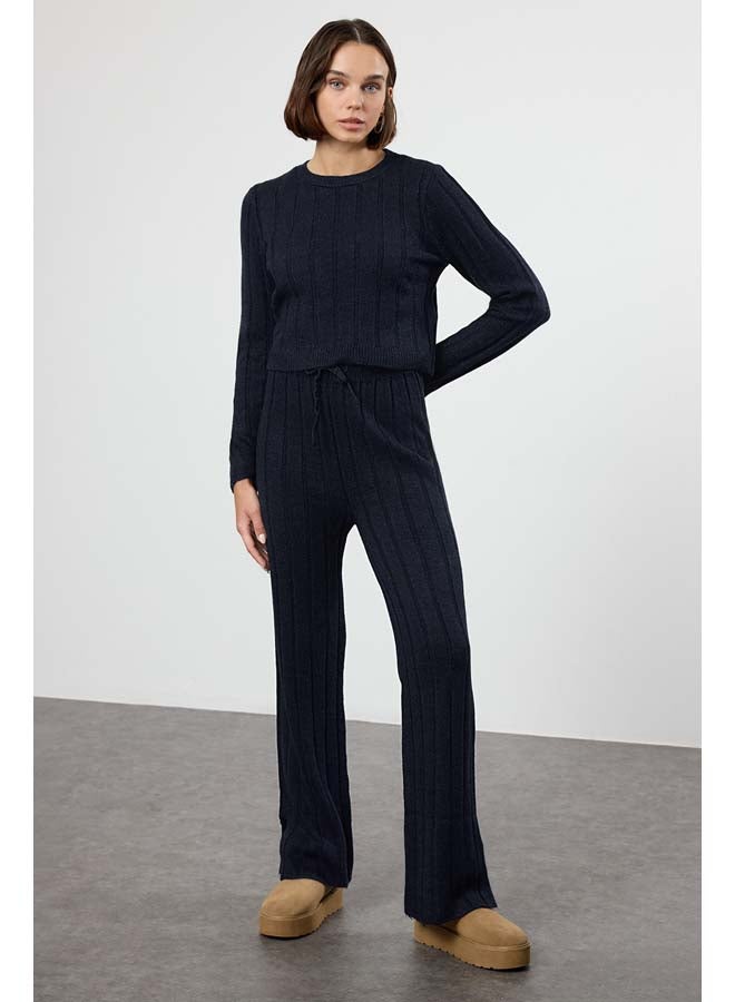 trendyol Navy Blue Crop Sweater-Pants Knitwear Bottom-Top Set TWOAW25AU00038  - Image 1