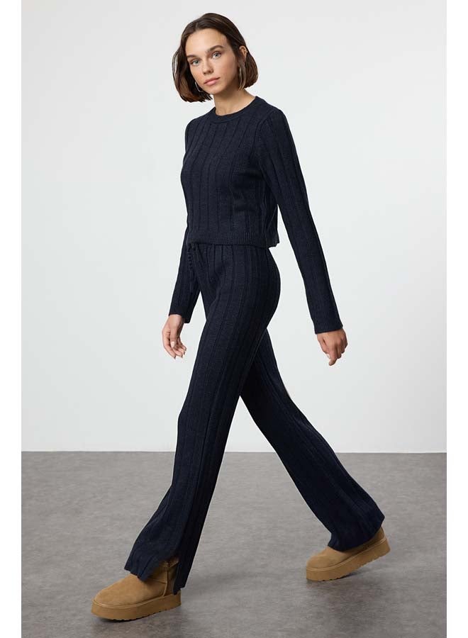 trendyol Navy Blue Crop Sweater-Pants Knitwear Bottom-Top Set TWOAW25AU00038  - Image 2