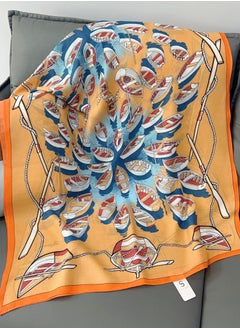 Generic Nautical Print Scarf in Mustard and Blue – Lightweight Elegant Wrap with Boat and Rope Motif  - Image 2