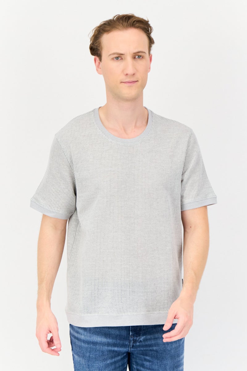 VINCE CAMUTO Men Crew Neck Short Sleeve Textured Knit T-Shirt, Light Grey - Image 1