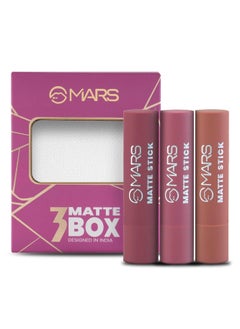 Mars MARS Matte Box Set of 3 Lipsticks for Women | Long-Lasting | Smooth Finish | Moisturising | One Swipe Pigmentation | (3x3.2 gm) (02-Peaches & Nudes)  - Image 1