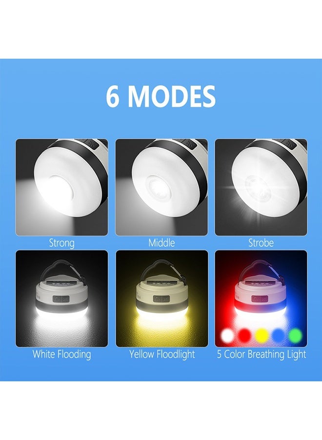 القرش المبتسم مصغرة LED التخييم ضوء، USB قابلة لإعادة الشحن والمحمولة الخيمة ضوء، 6 أوضاع الضوء، 1200mAh بنك الطاقة، أضواء التخييم المحمولة للتخييم، الفناء، المشي لمسافات طويلة - Image 4