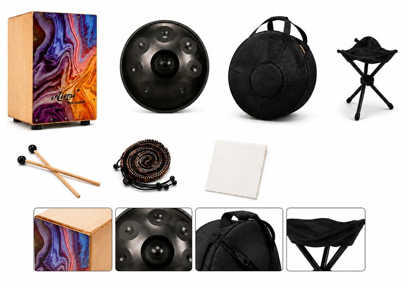 AIRESI Premium Handpan Drum & Cajon Drum Combo Set with Carry Bag, Stand, Mallets & Cleaning Cloth | Steel Hand Pan Musical Instrument | Professional Acoustic Percussion Drum Set for Beginners, Music Academy, Meditation, Yoga, Sound Therapy, Church Worship, Studio & Live Performance - Image 2