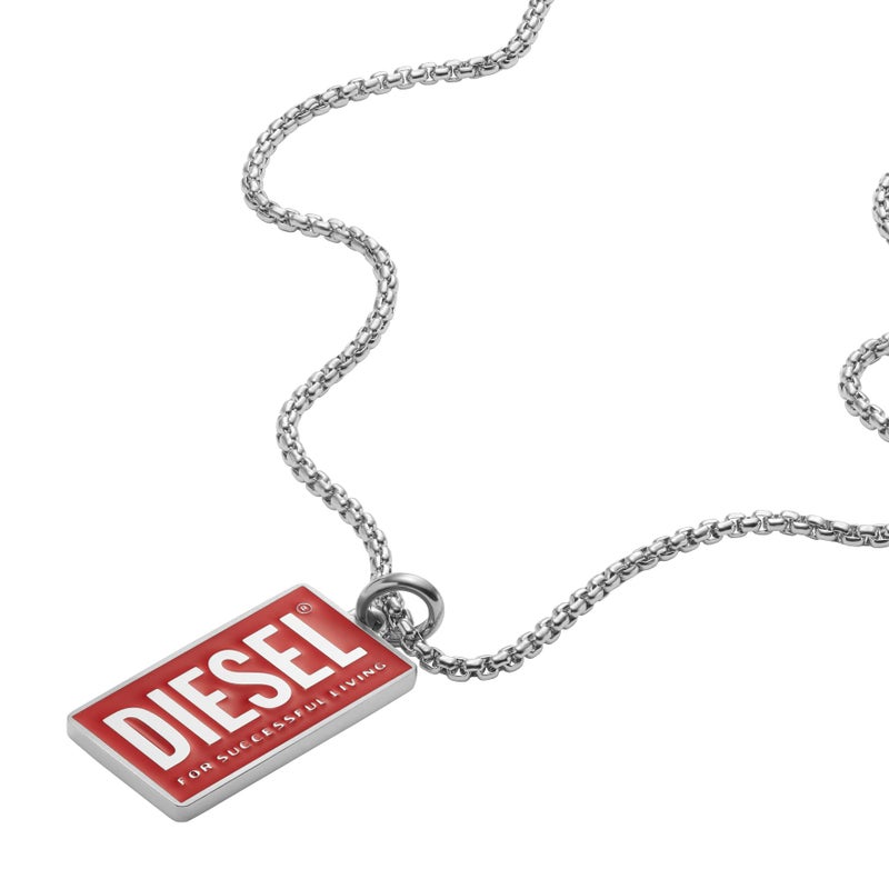 Diesel AllGender Stainless Steel Dog Tag Pendant Necklace Color SilverRed Model DX1368040 - Image 2