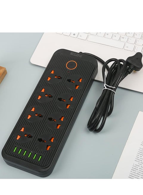 Power Strip Surge Protector with USB- Extension Cord Flat Plug with Widely 8 AC Outlet and 6 USB, Small Desktop Station with 6 ft Power Cord, Compact Socket (A08 Black)