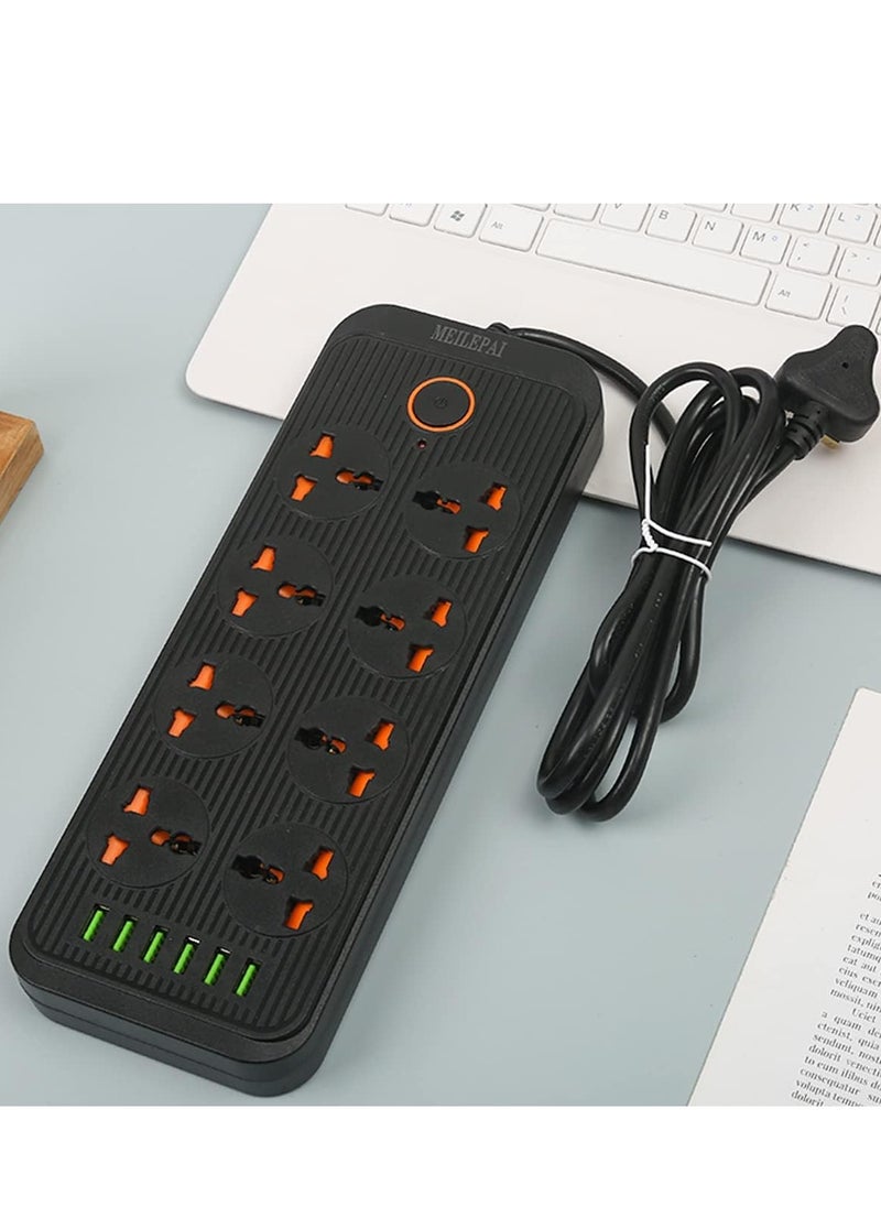 TYCOM Power Strip Surge Protector with USB- Extension Cord Flat Plug with Widely 8 AC Outlet and 6 USB, Small Desktop Station with 6 ft Power Cord, Compact Socket (A08 Black) 