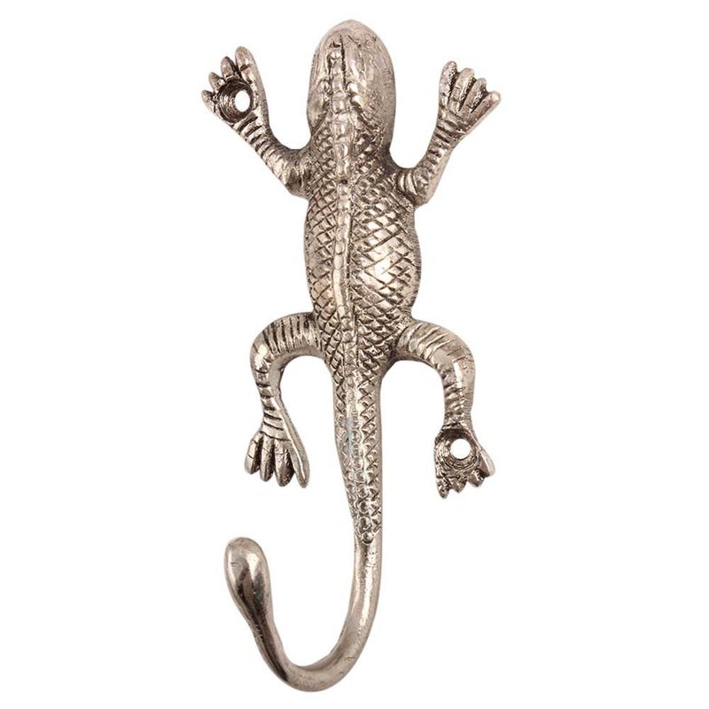 Indian-Shelf IndianShelf Handmade Lizard Towel Hooks Wall Mount Hangers Coat Hanging Key Hat Mug Utensils Heavy Duty Aluminum_Silver_525 Inches1 Piece  - Image 1