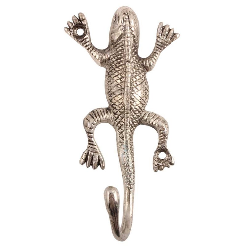 Indian-Shelf IndianShelf Handmade Lizard Towel Hooks Wall Mount Hangers Coat Hanging Key Hat Mug Utensils Heavy Duty Aluminum_Silver_525 Inches1 Piece  - Image 2