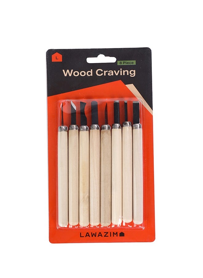 LAWAZIM Wood Carving Set -8 Piece- Professional Tools with Ergonomic Handles, Sharp Angled and Curved Blades, for Detailed Sculpting, Furniture Carving, DIY Woodcraft, and Fine Woodworking Projects  - Image 5