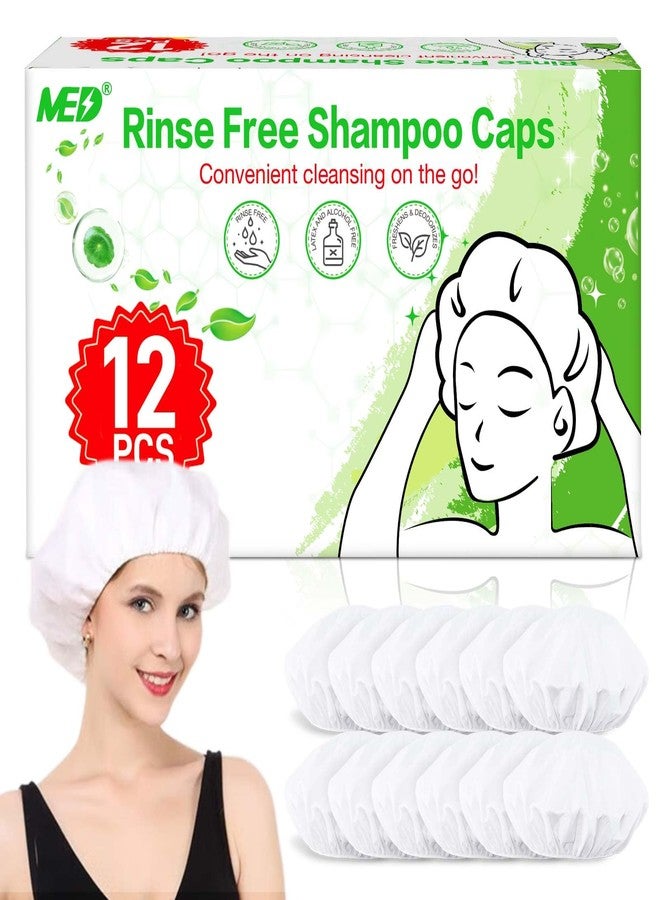 Med Shampoo Caps No Rinse Waterless Hair Washing Shower Caps 12 Packs for Elderly, Women, Hospital, Camping - Image 1