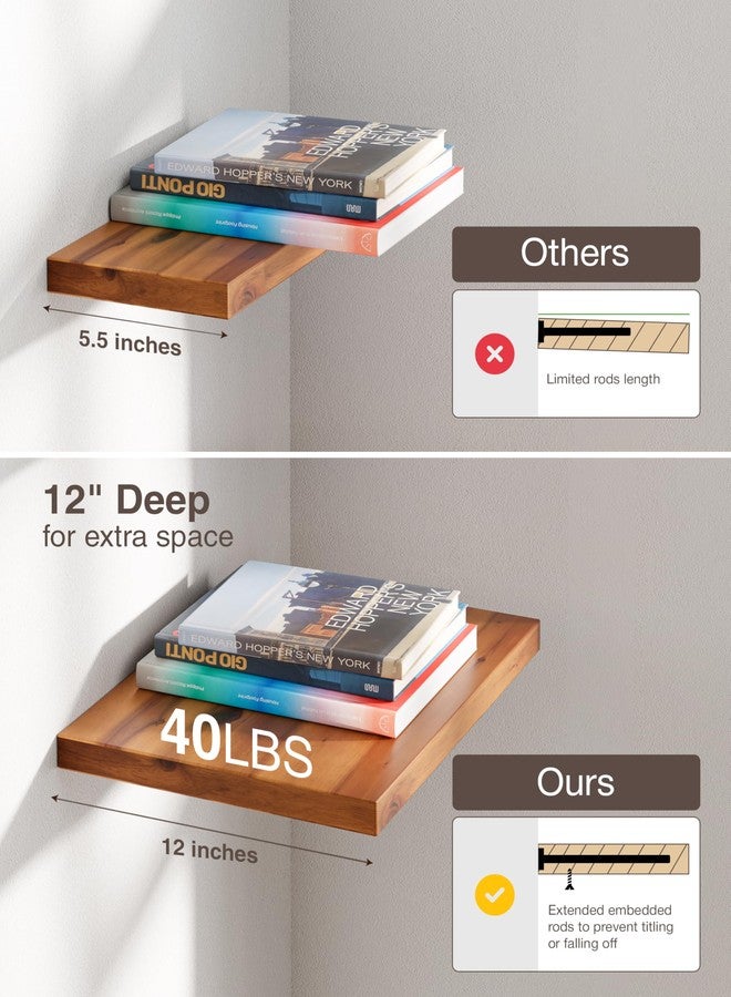 BATODA 16” x 12” Acacia Deep Floating Shelves, Large Extra Wooden Floating Shelves for Wall - Floating Book Shelves, Floating Shelf for Bedroom, Bathroom - Wall Decor Living Room (Hardware Included) - Image 4