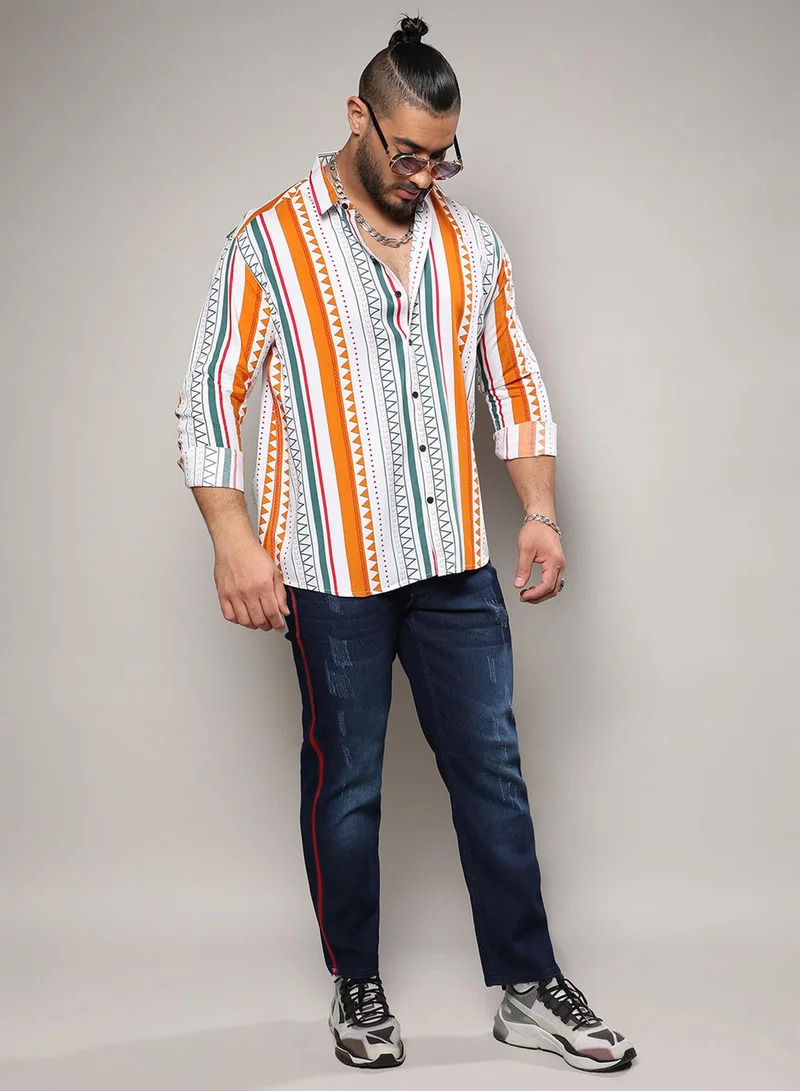 Instafab Plus Instafab Plus Men's Multicolour Geometrical Print Shirt For Casual Wear | Spread Collar | Long Sleeve | Button Closure | Heavy Rayon Shirts Crafted With Comfort Fit For Everyday Wear