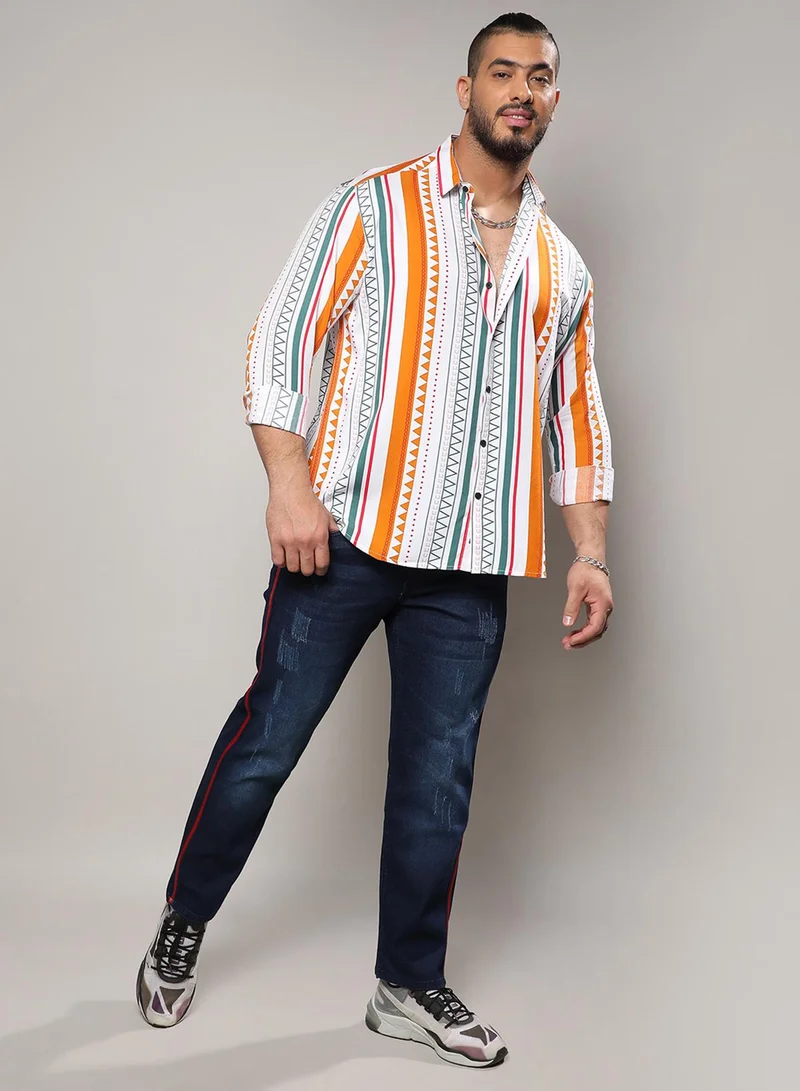 Instafab Plus Instafab Plus Men's Multicolour Geometrical Print Shirt For Casual Wear | Spread Collar | Long Sleeve | Button Closure | Heavy Rayon Shirts Crafted With Comfort Fit For Everyday Wear
