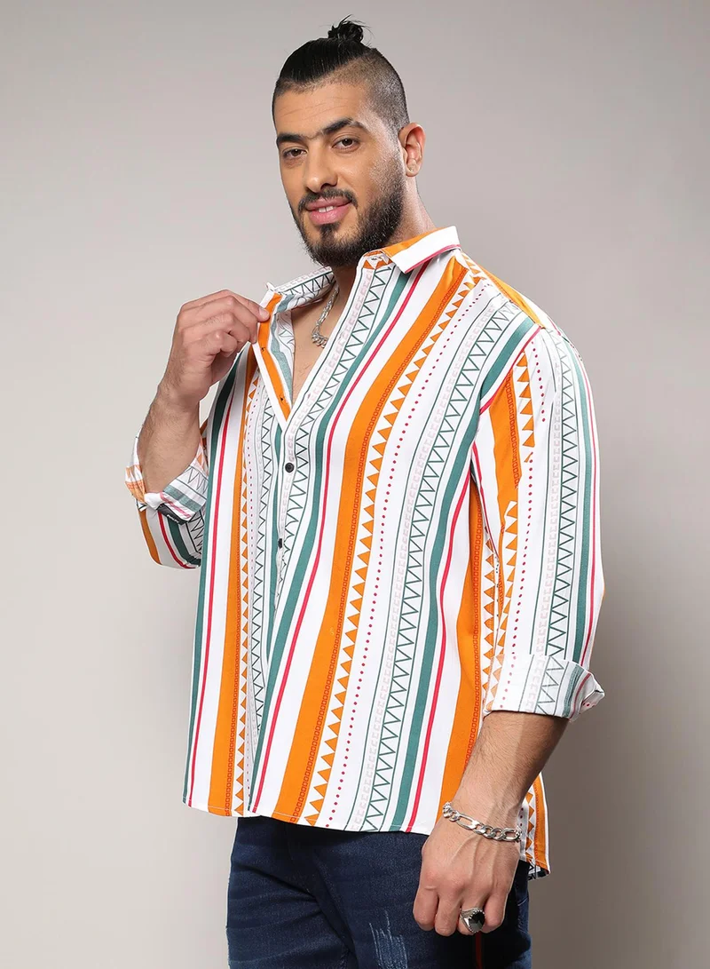 Instafab Plus Instafab Plus Men's Multicolour Geometrical Print Shirt For Casual Wear | Spread Collar | Long Sleeve | Button Closure | Heavy Rayon Shirts Crafted With Comfort Fit For Everyday Wear