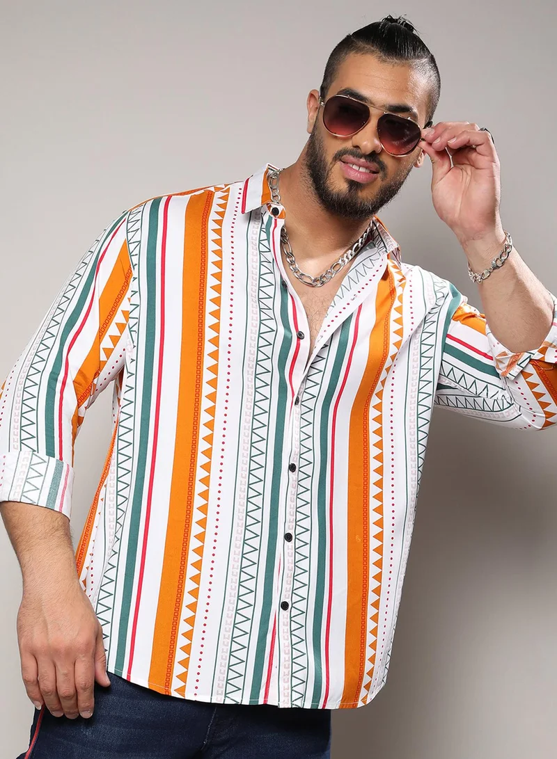 Instafab Plus Instafab Plus Men's Multicolour Geometrical Print Shirt For Casual Wear | Spread Collar | Long Sleeve | Button Closure | Heavy Rayon Shirts Crafted With Comfort Fit For Everyday Wear