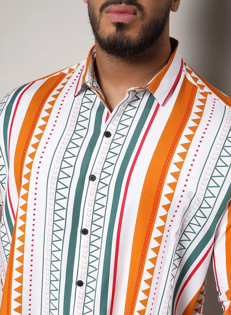 Instafab Plus Instafab Plus Men's Multicolour Geometrical Print Shirt For Casual Wear | Spread Collar | Long Sleeve | Button Closure | Heavy Rayon Shirts Crafted With Comfort Fit For Everyday Wear