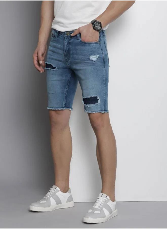 The Indian Garage Co Men Slim Fit Solid Mid-Rise Denim Shorts