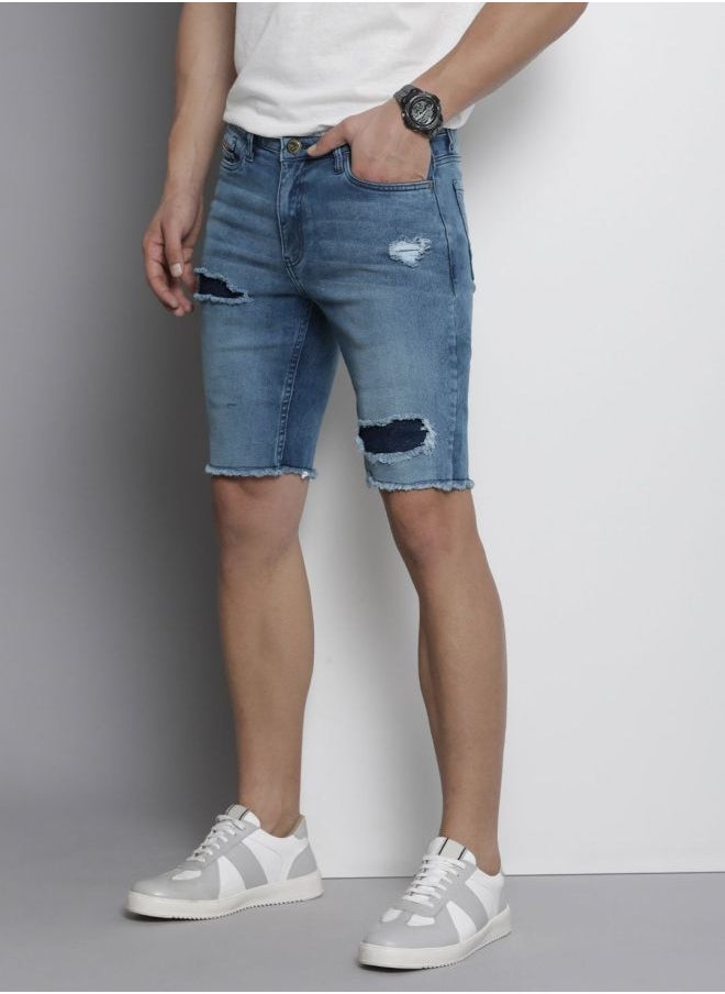 The Indian Garage Co Men Slim Fit Solid Mid-Rise Denim Shorts  - Image 2