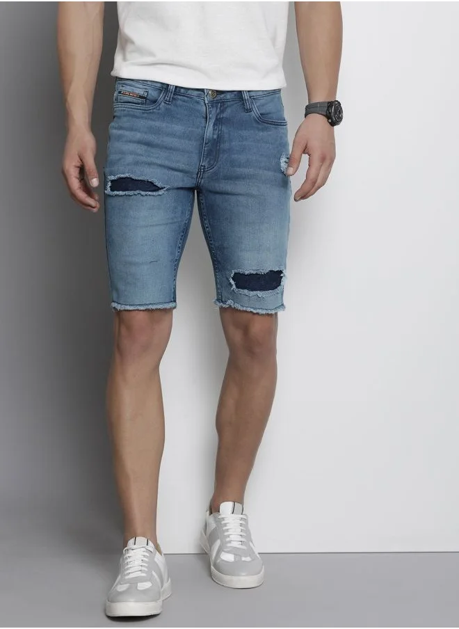 The Indian Garage Co Men Slim Fit Solid Mid-Rise Denim Shorts