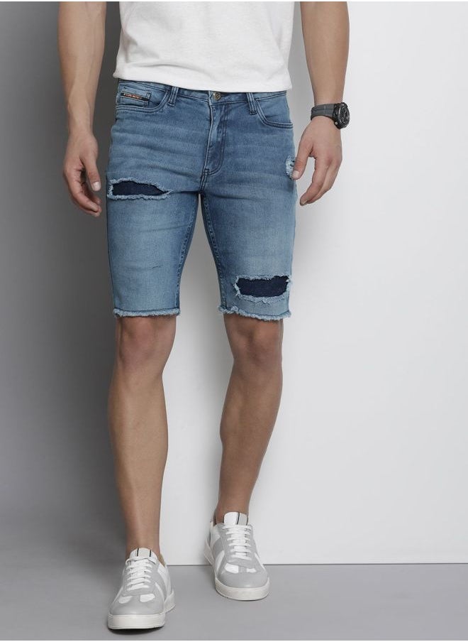 The Indian Garage Co Men Slim Fit Solid Mid-Rise Denim Shorts  - Image 1