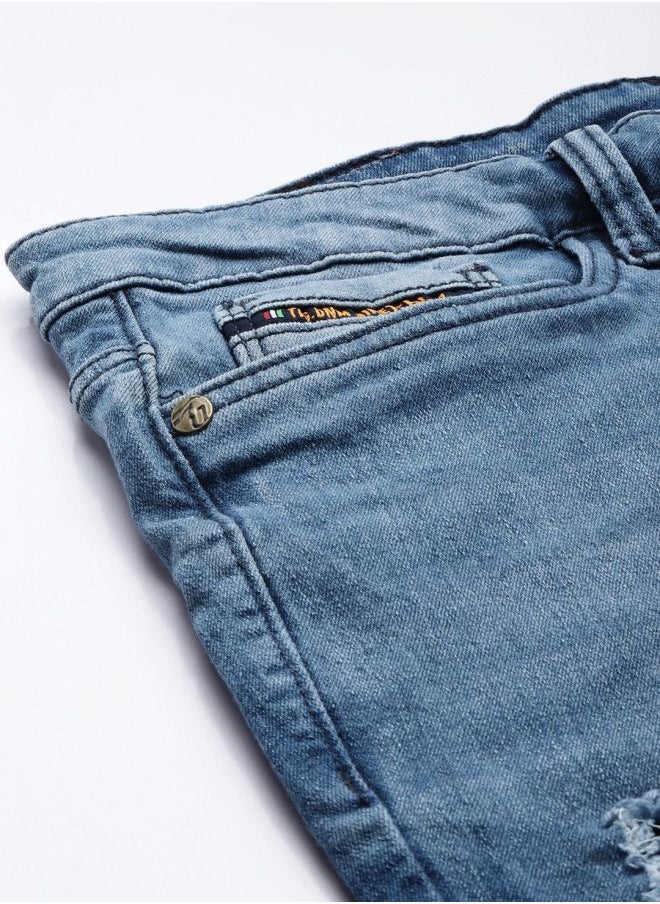 The Indian Garage Co Men Slim Fit Solid Mid-Rise Denim Shorts  - Image 4