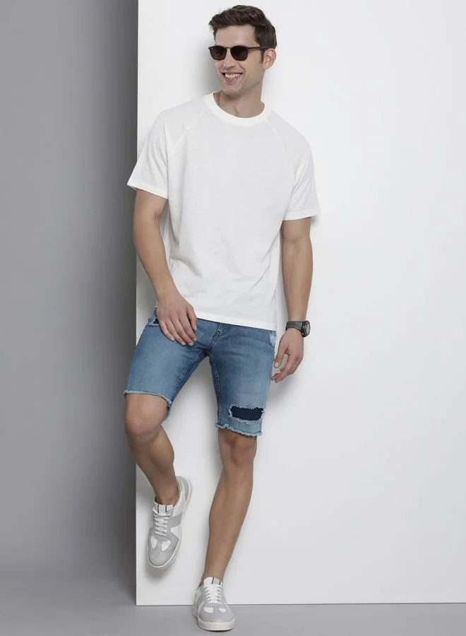 The Indian Garage Co Men Slim Fit Solid Mid-Rise Denim Shorts