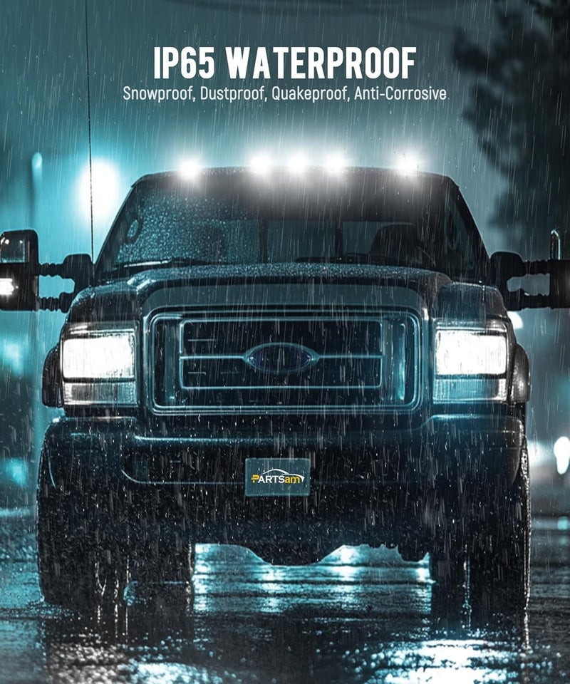 Partsam 5PCS Clear Lens Cab Marker Lights 264343CL White LED Clearance Top Roof Running Lights Assembly Compatible with F250 F350 F450 F550 Full LED Cab Roof Marker Light Kit 2017-2021 Super Duty - Image 5