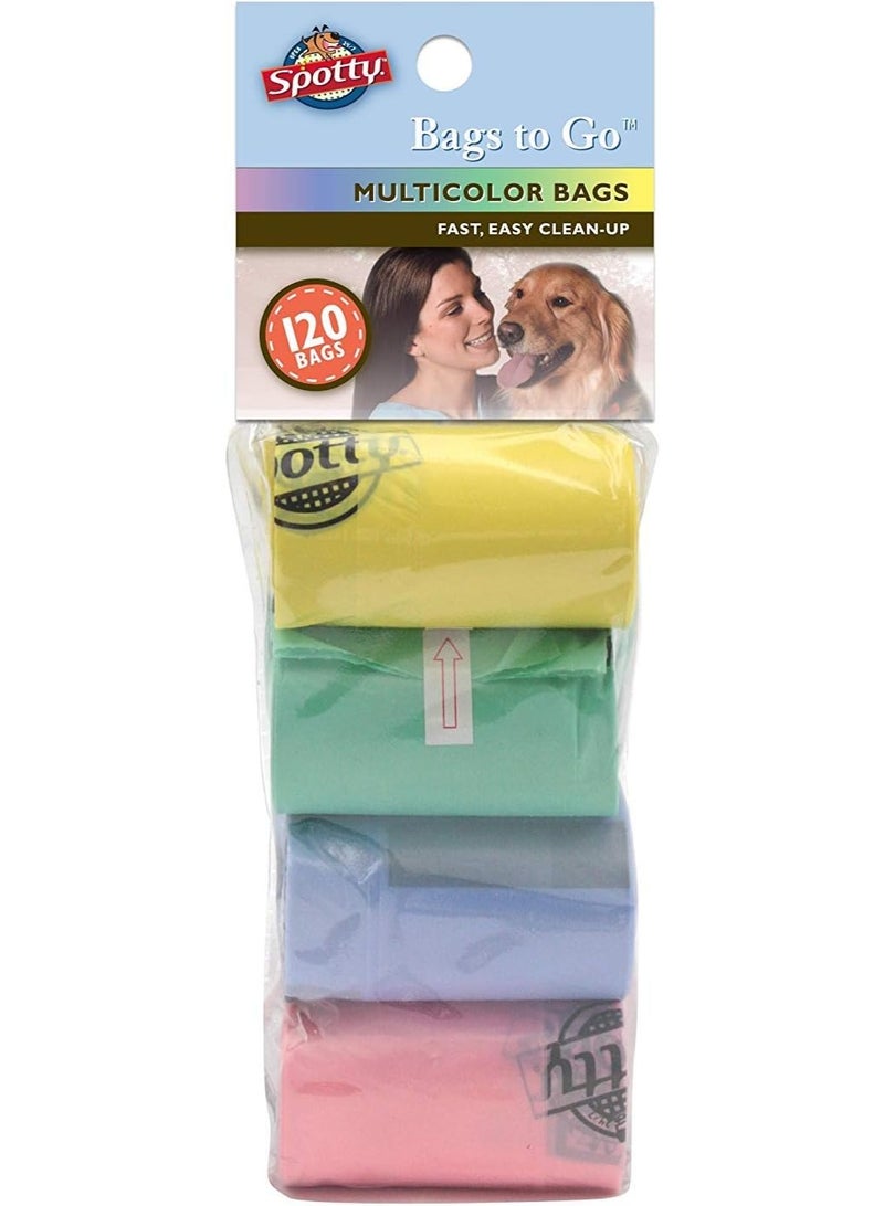 Spotty Leak-Proof, Easy Tear Off Refill Rolls, Disposable Pet Dog Poop Bags to Go for Waste Pickup, Multicolor, 120 ct, 8" x 15" - Image 1
