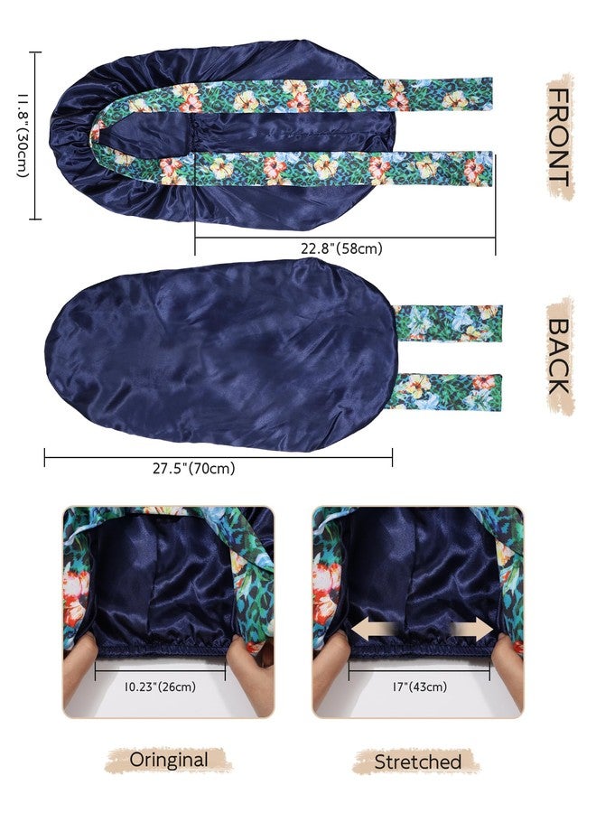 MBJERRY Long Satin Braids Bonnet - Silk Hair Bonnets for Sleeping Stretchy Tie Band for Black Women Elastic Sleep Cap for Curly Hair (Navy Blue) - Image 5