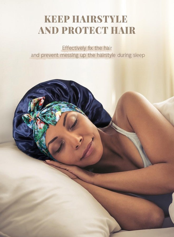MBJERRY Long Satin Braids Bonnet - Silk Hair Bonnets for Sleeping Stretchy Tie Band for Black Women Elastic Sleep Cap for Curly Hair (Navy Blue) - Image 2
